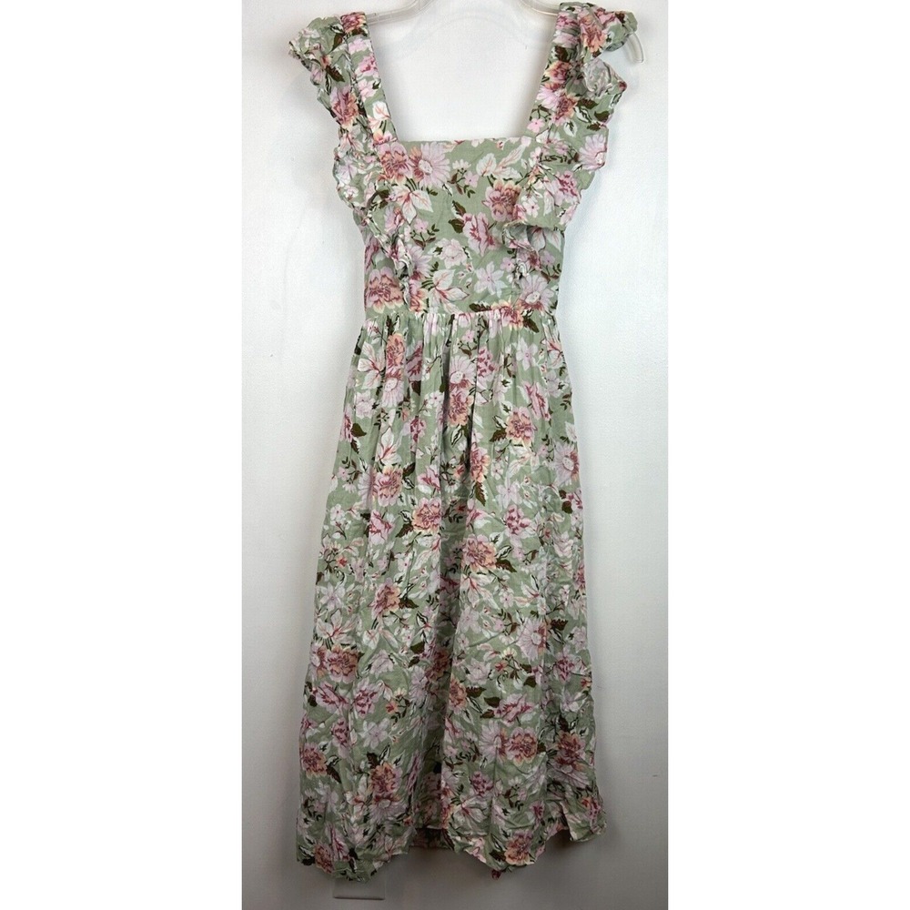 Cottagecore Dress Womens XS Midi Floral Milkmaid Romantic Prairie Ruffle Read